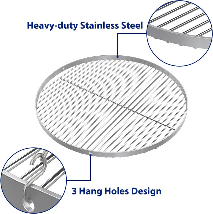 GriHero Grillrost Edelstahl Rund für Schwenkgrill, Ø 70 cm Grillgitter mit 3 Aufhängungsbohrungen fü