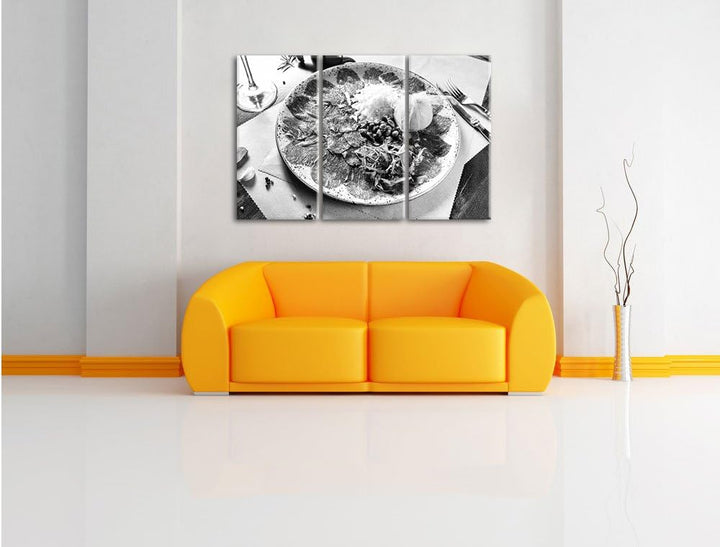 Pixxprint appetitliches Carpaccio Kunst B&W als Leinwandbild/Grösse: 3 Teilig (120x80) / Wandbild/Ku