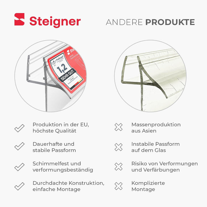 STEIGNER Duschdichtung, 120cm, Glasstärke 6/7/ 8 mm, Gebogene PVC Ersatzdichtung für Runddusche, UK0