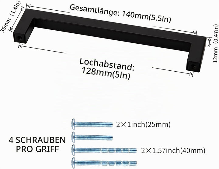 25 Stück Küchengriffe Schwarz LONTAN Griffe Schwarz 128mm lochabstand Griffe für Küchenschränke Schr