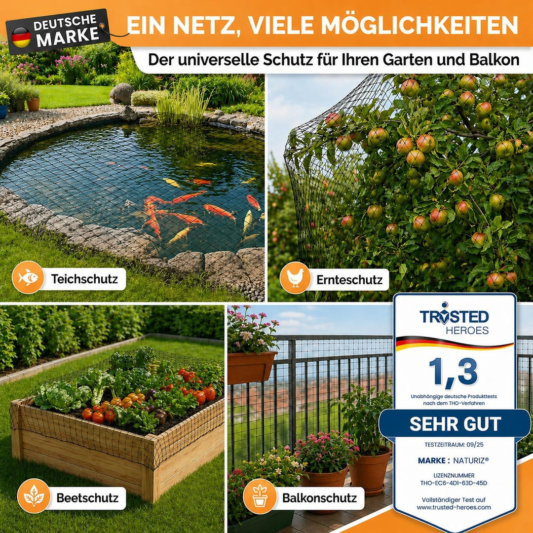 Teichnetz & Vogelschutznetz robust - 15x15mm feinmaschig - UV & witterungsbeständig - Netz gegen Vög