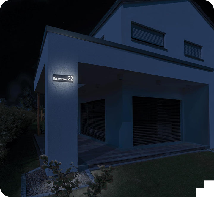 40x10cm Personalisieren Sie Ihre Modern Hausnummer Beleuchtet LED, 230V mit Dämmerungssensor, Hausnu