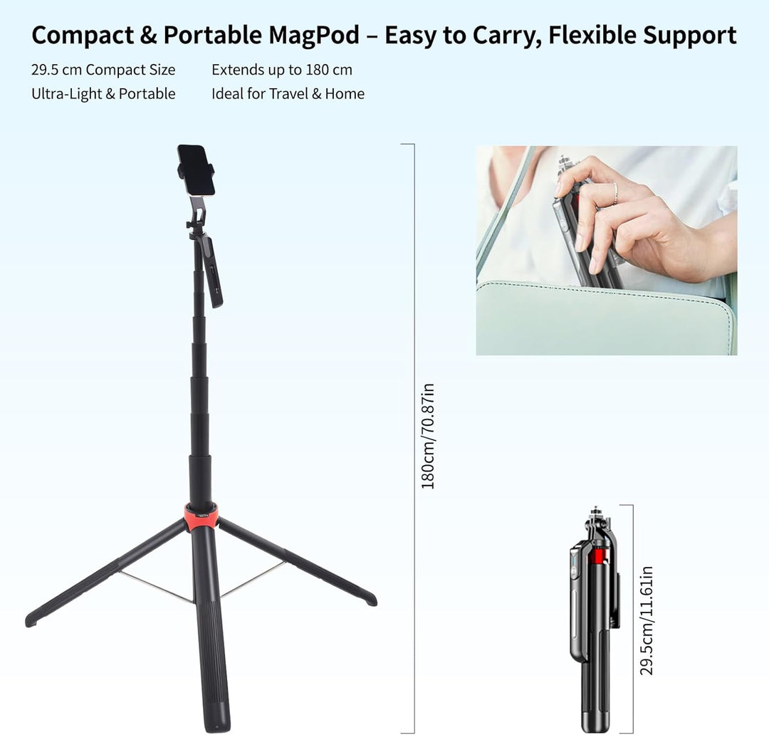 Handy-Stativ mit Ringlicht, 1,8m Aluminium Stativ mit 4-Fuss-Ständer, Bluetooth Fernbedienung, 360°