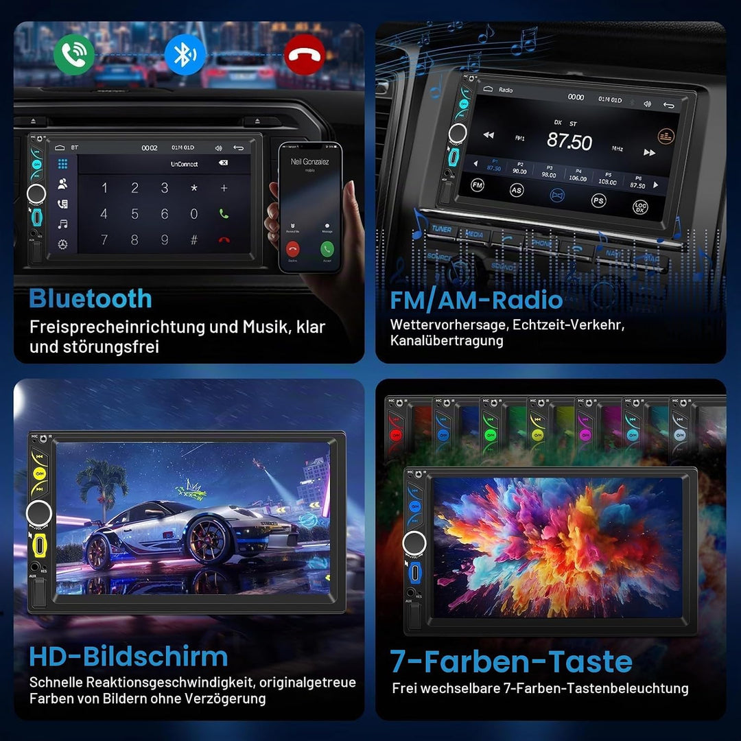 2 DIN 7 Zoll Auto Radio,Wired Apple CarPlay&amp;Android Auto,Bluetooth Autoradio mit Bildschirm,Sprachst