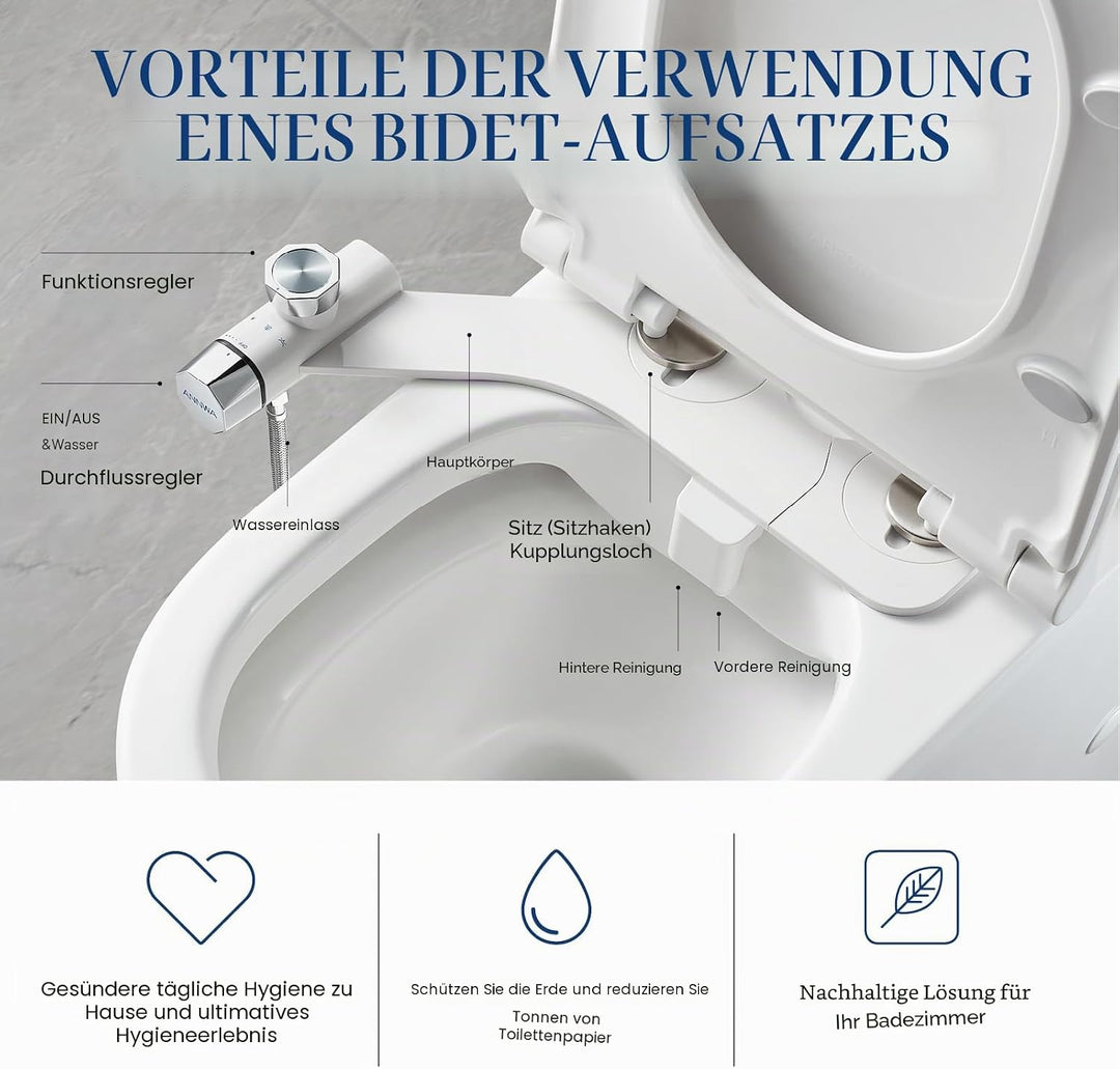 Bidet, Nicht Elektrisch Bidet Toilettenaufsatz mit Einziehbare selbstreinigende Doppeldüsen,regulier