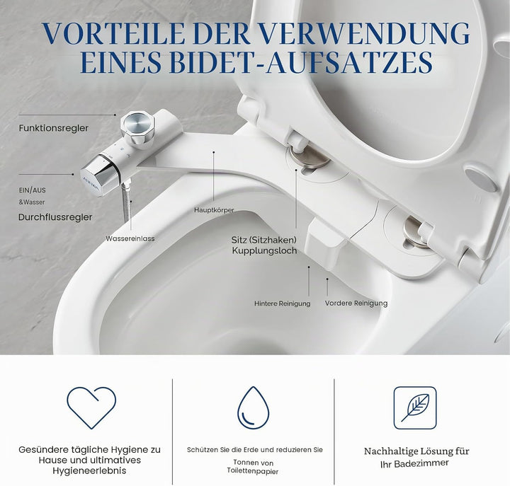 Bidet, Nicht Elektrisch Bidet Toilettenaufsatz mit Einziehbare selbstreinigende Doppeldüsen,regulier