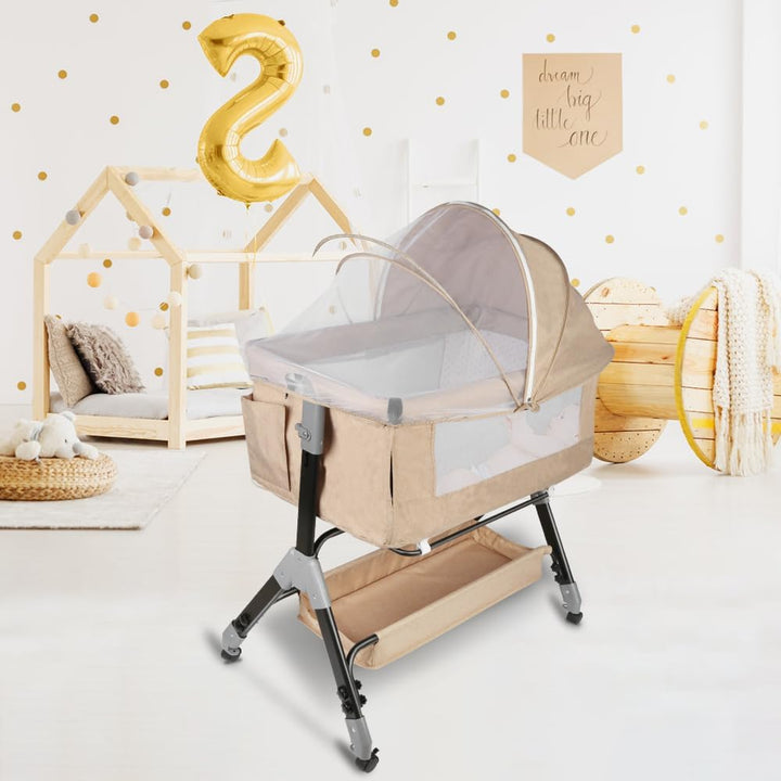 Kedia Babybett mit Moskitonetz, Babybett und Reisebett mit Rollen, Babybett für Neugeborene, Höhenve