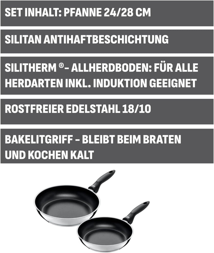 Silit Domus Pfannenset Induktion 2-teilig, Bratpfanne hoch 24, 28 cm, Induktion, Edelstahl beschicht