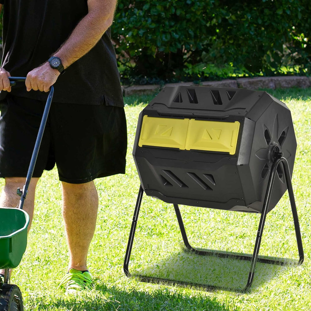 Outsunny Komposteimer für den Aussenbereich, 160 l, Doppelkammer, 360° drehbarer Komposter, Gartenko