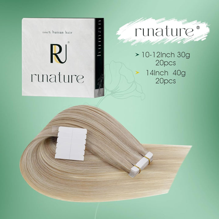 RUNATURE 55cm Tape Extensions Echthaar Blond Invisible Tape in Extensions Echthaar 20 Stück 50g Unsi