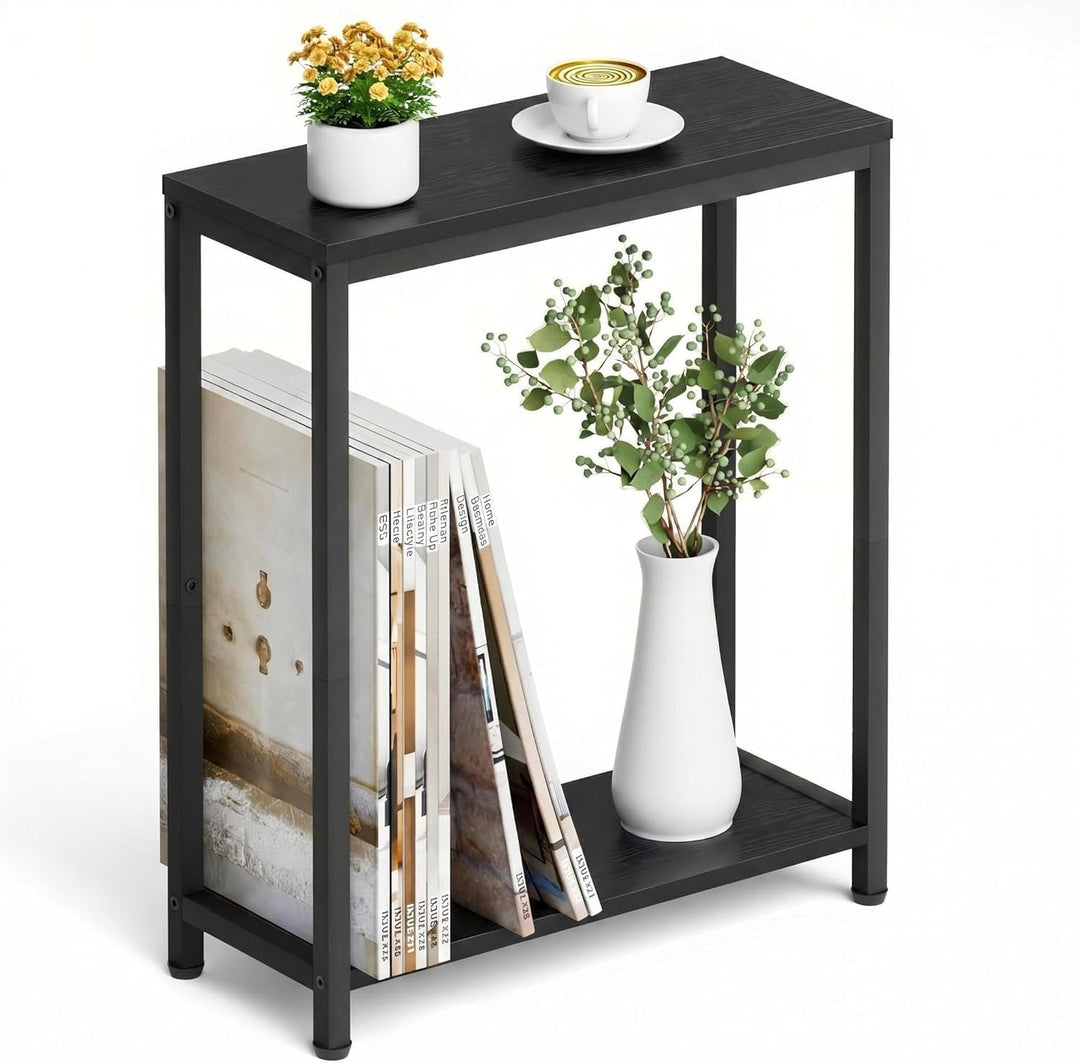 MISSLO Beistelltisch Couch, Kleiner Tisch mit Metallgestell, Schmaler Nachttisch für Wohnzimmer, Sch