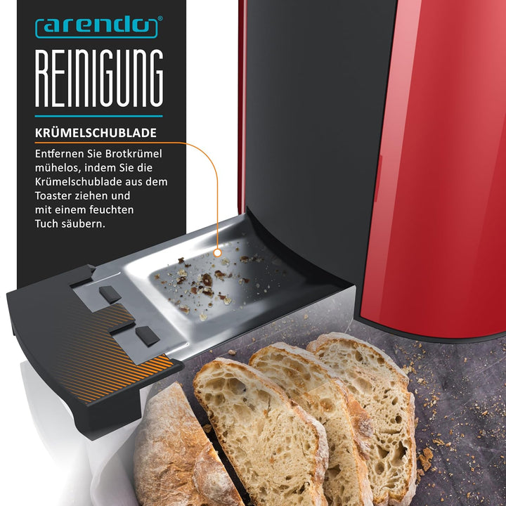 Arendo - Toaster Edelstahl Langschlitz 4 Scheiben - Doppelwandgehäuse - Integrierter Brötchenhalter