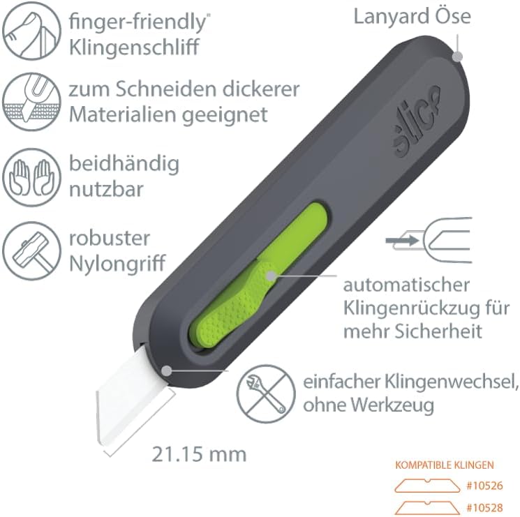 Slice 10554 Sicherheits-Cuttermesser mit automatischem Klingenrückzug • Profi Cutter für dicke Mater