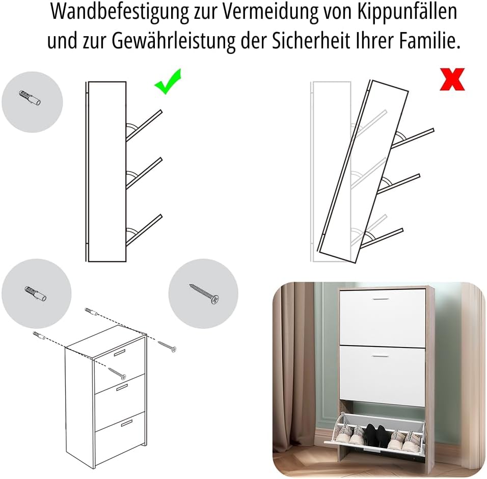 CASABEL Schuhschrank für 18 Paar – Schrank mit grossem Fassungsvermögen für Eingangsbereich, Flur –