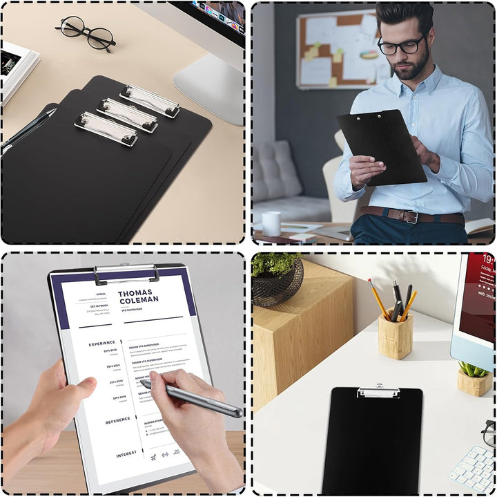 10er A4 Klemmbrett mit Klemmen, Clipboard A4, Schwarz Klemmbretter mit Loch, Schreibbrett für Geschä