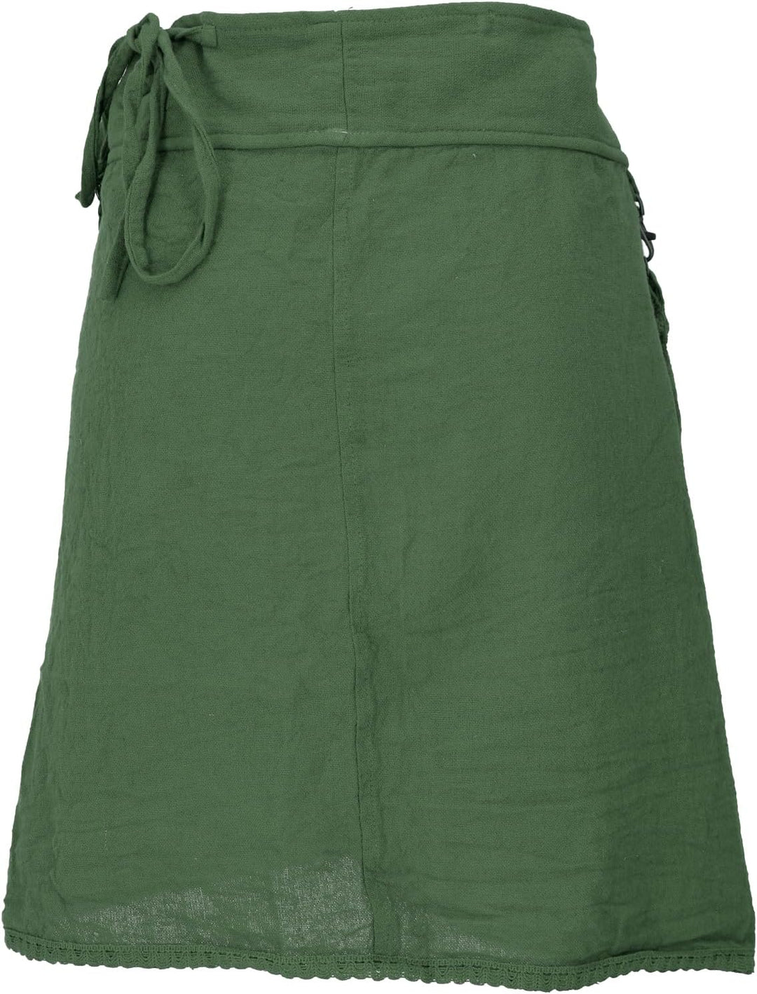 GURU SHOP Pixi Festival Minirock, Natürlicher Ethno Wickelrock mit Tasche, Spitze, Damen, Grün, Baum