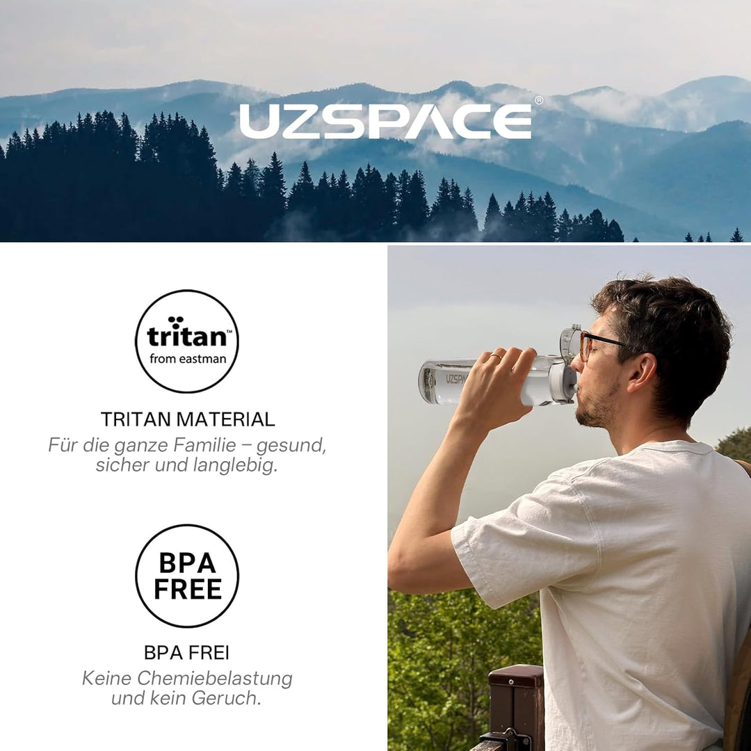 UZSPACE Trinkflasche Sport 1L, Tritan Bpa-Frei Trinkflasche Auslaufsicher mit Einhandbedienung, Kohl