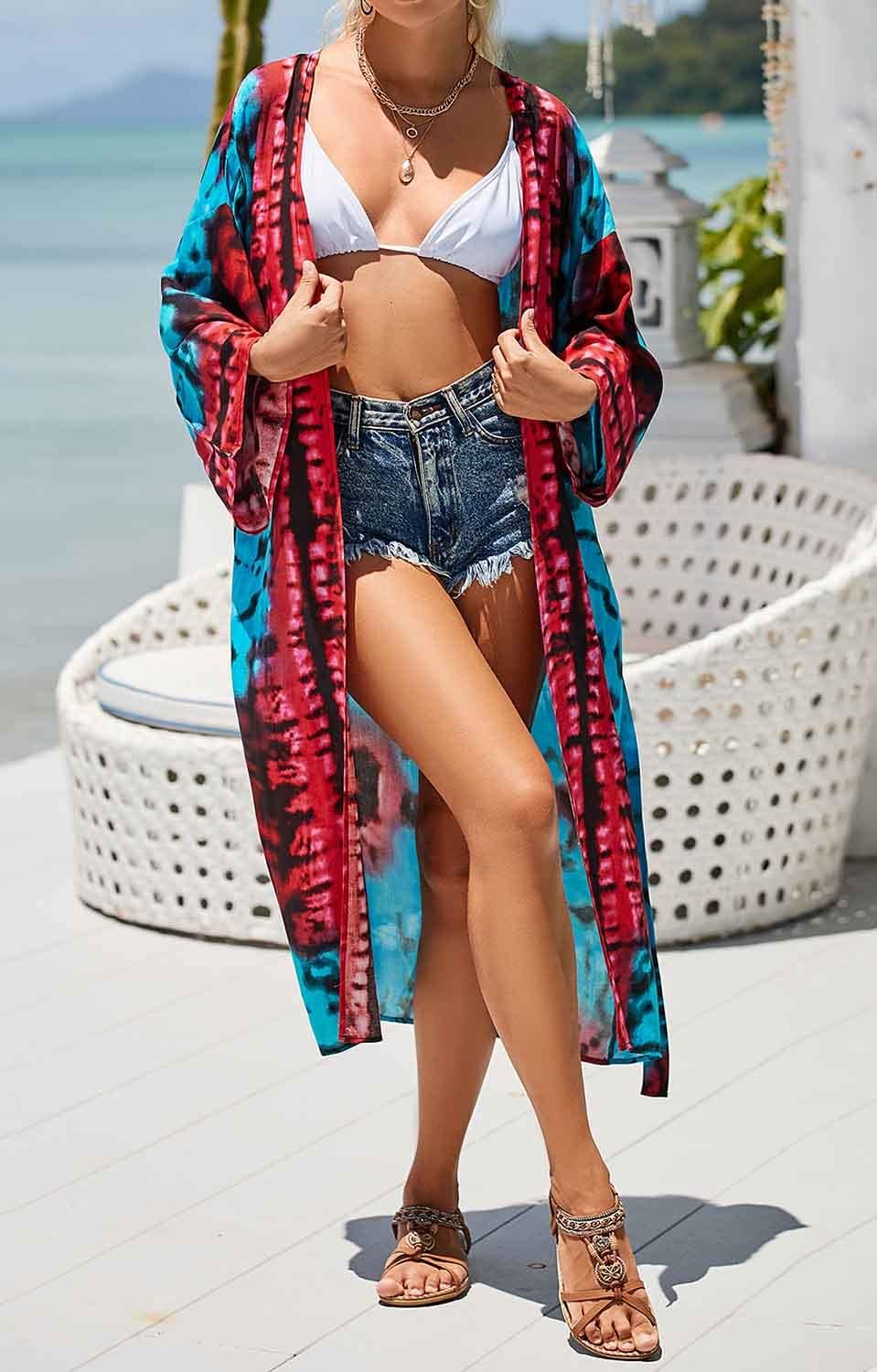 Orshoy Damen Bikini Cover Up Sommer Strand Kimono Cardigan Strandkleid Sommerkleid Leichte Strickjac