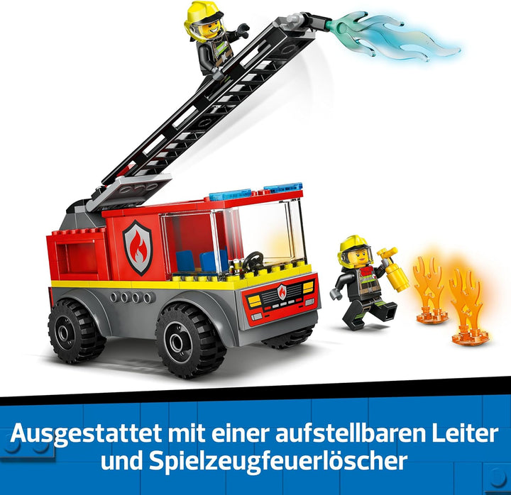 LEGO City Feuerwehrleiterfahrzeug - Feuerwehrauto Spielzeug mit 2 Feuerwehrmann Minifiguren für Jung