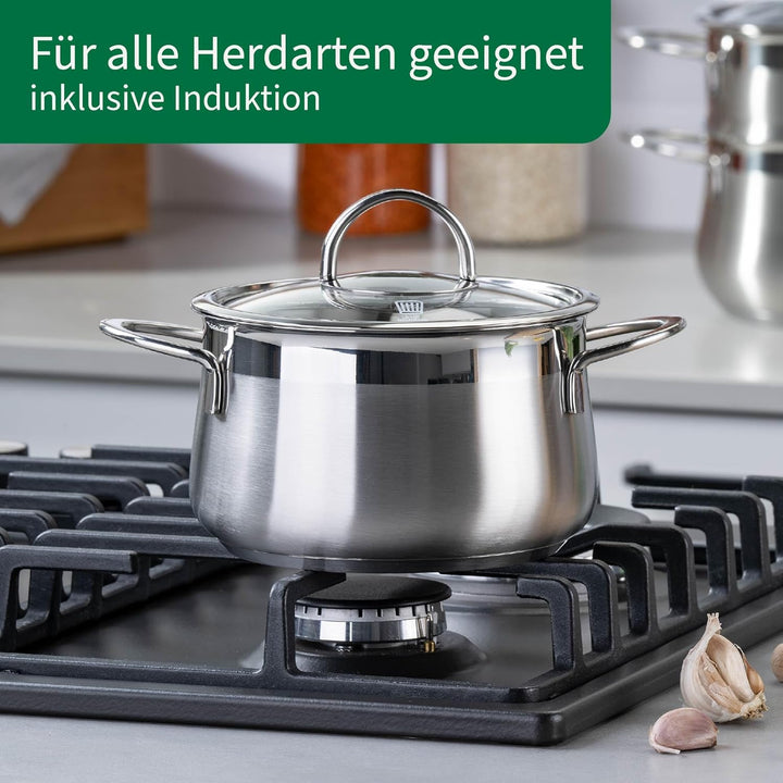FACKELMANN Chefkoch Topf Ø16 cm München aus Edelstahl – Hochwertiger Kochtopf Ausschüttfunktion – Fü