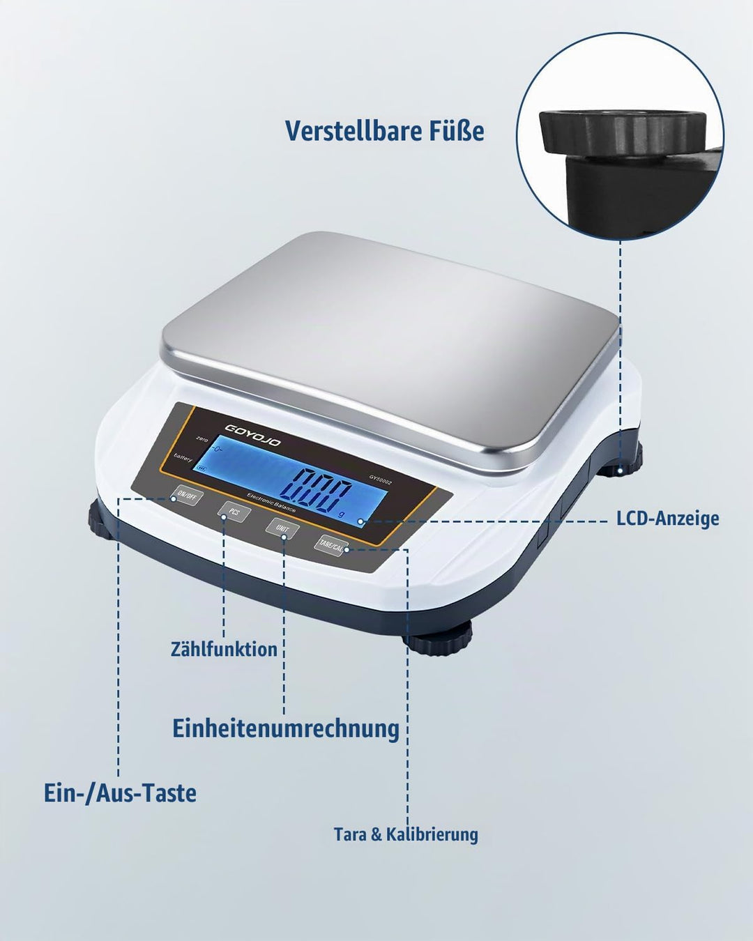 GOYOJO Labor-Feinwaage 5000g x 0,01g, Hochpräzise Labor-Analysewaage, Elektronische Präzisionswaage,