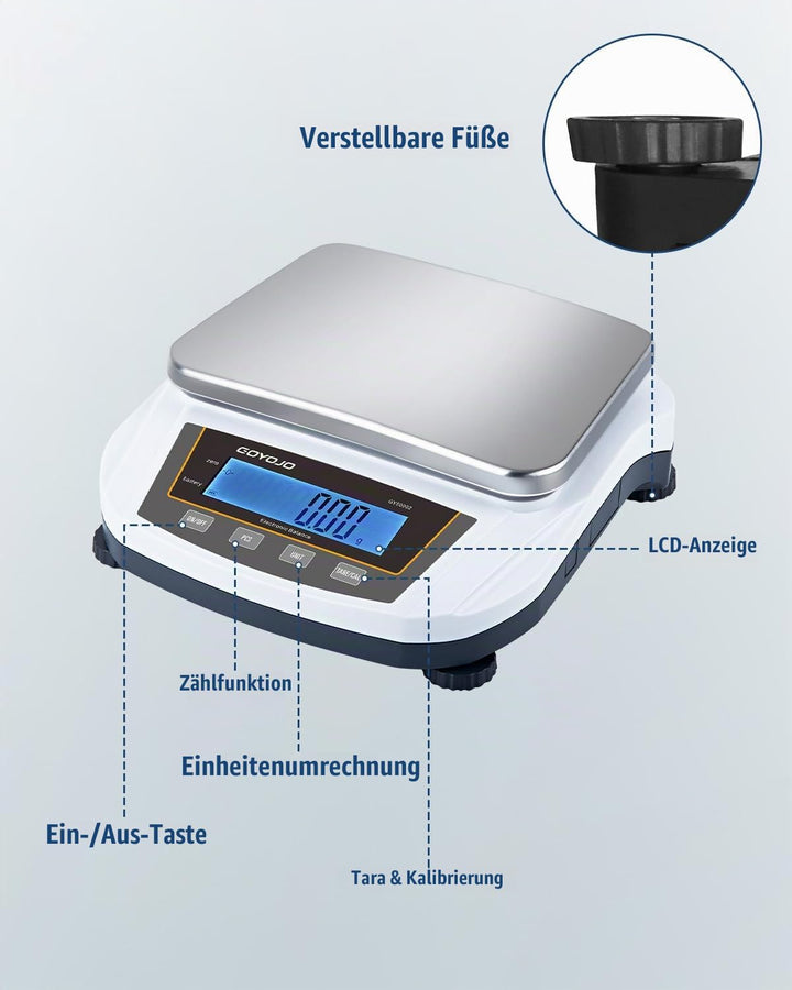 GOYOJO Labor-Feinwaage 5000g x 0,01g, Hochpräzise Labor-Analysewaage, Elektronische Präzisionswaage,