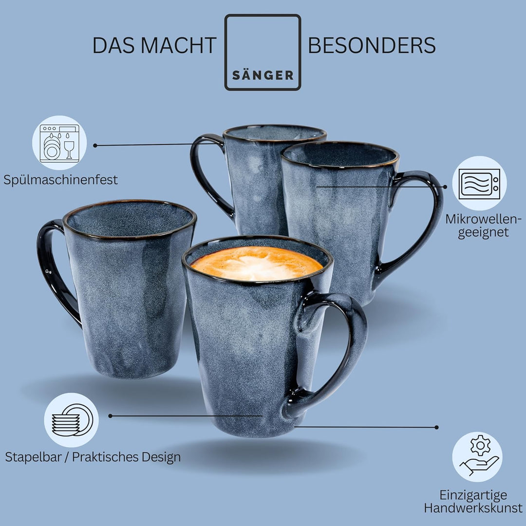 SÄNGER | Kaffeetassen Set Darwin 4 tlg, Kaffeebecher Set 4 Personen, Steingut Tasse Handmade, Kaffee