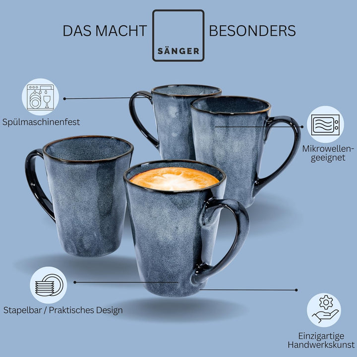 SÄNGER | Kaffeetassen Set Darwin 4 tlg, Kaffeebecher Set 4 Personen, Steingut Tasse Handmade, Kaffee