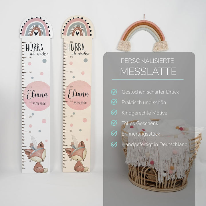 Kidsmood Messlatte für Kinder aus Aluverbund, personalisiert mit Wunschnamen, Regenbogen Messlatte K