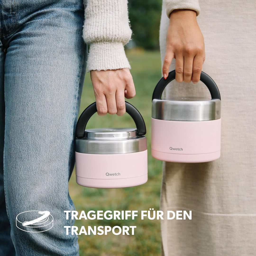 QWETCH - Thermobehälter für Essen mit Griff - 650ml Anemonen - Lunchbox Edelstahl Isotherm - 5h Heis