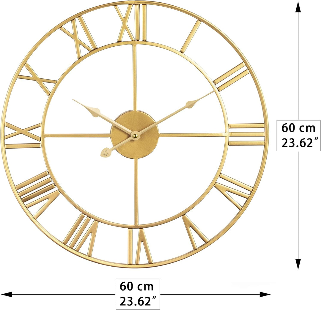 Grosse Wanduhr im Vintage-Stil,schwarz Wanduhr rund, Gold Metall Geräuschlos Nicht tickend, batterie