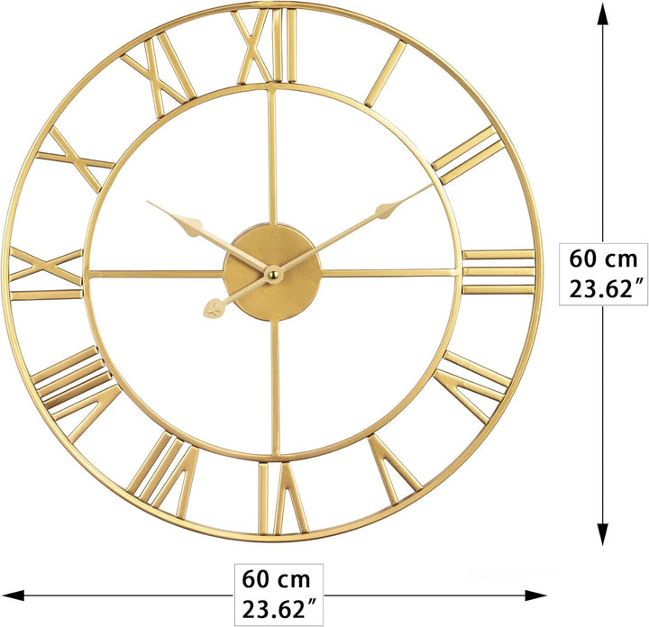 Grosse Wanduhr im Vintage-Stil,schwarz Wanduhr rund, Gold Metall Geräuschlos Nicht tickend, batterie