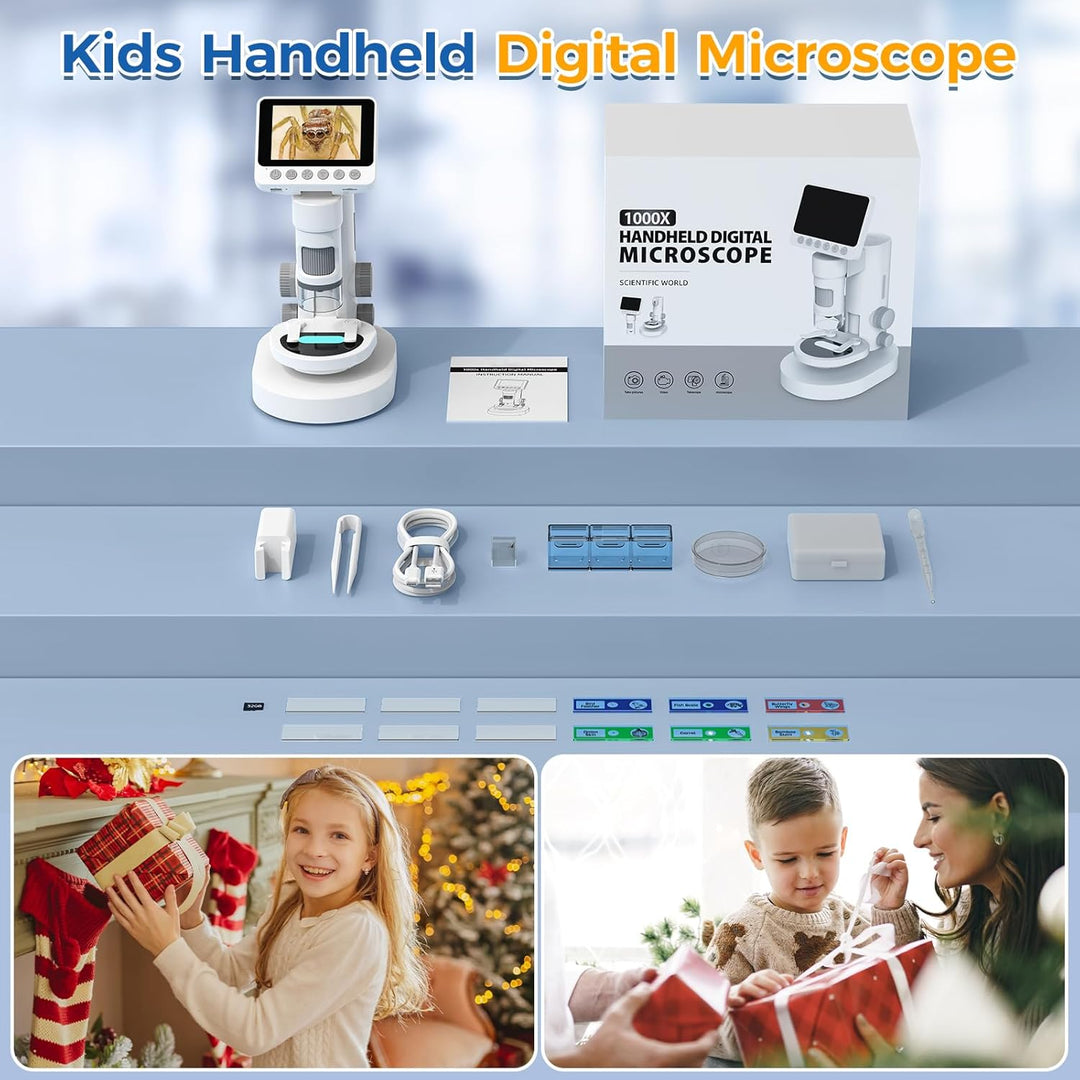 USCAMEL 1000X Digital Mikroskop für Kinder: 4K 3.5" Bildschirm Wiederaufladbar USB Mikroskope Scienc
