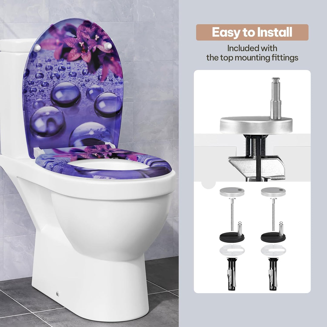 eSituro Toilettendeckel, WC Sitz mit Absenkautomatik, Klodeckel mit Schnellverschluss, 360° verstell