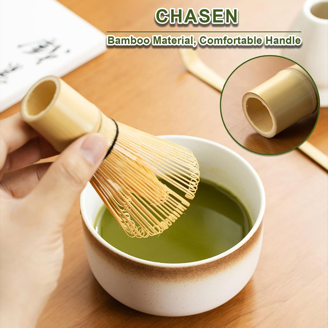 Matcha Set, 6-teilig mit Sieb, Matcha Besen, Keramik Matcha Schale, Matcha Tee Chasen Whisk und Teel