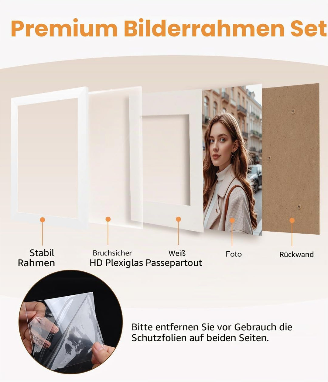 Bilderrahmen A4 4er Set, Weiss 21x29,7 cm Freistehende Fotorahmen mit Passepartout für 15x20 cm Foto