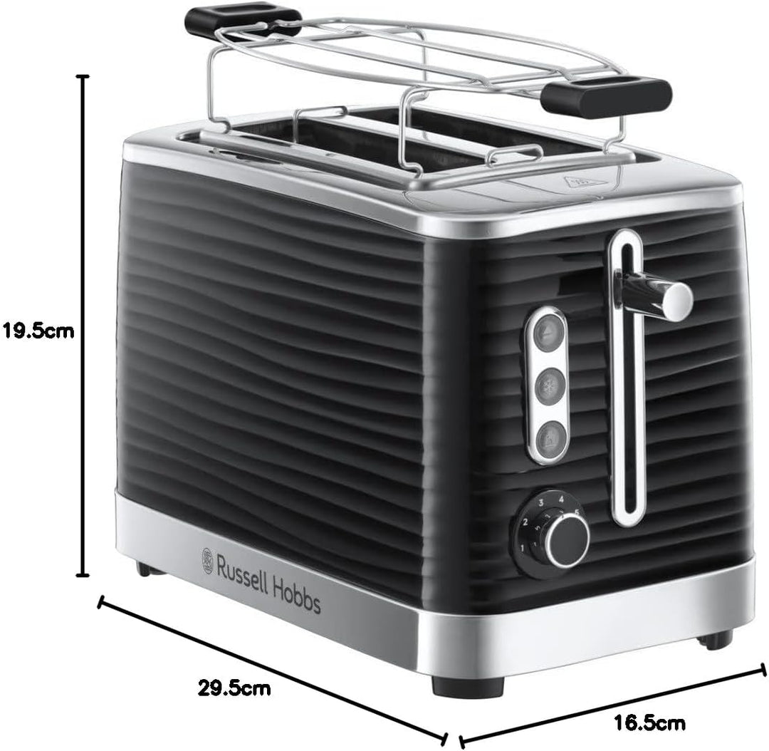 Russell Hobbs Toaster [für 2 Scheiben] Inspire Schwarz mit hochwertiger Hochglanz-Struktur (extra br