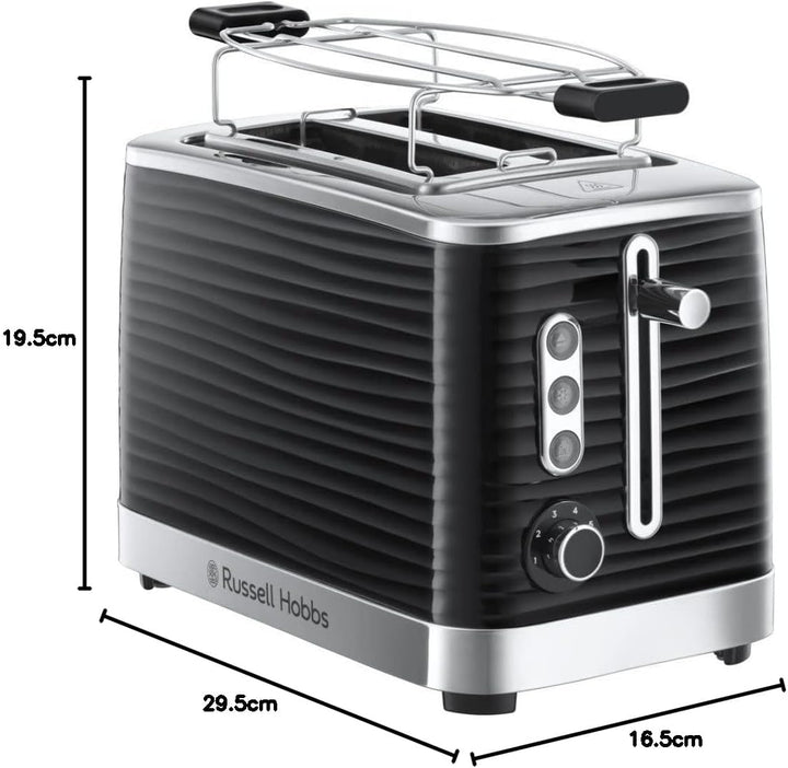 Russell Hobbs Toaster [für 2 Scheiben] Inspire Schwarz mit hochwertiger Hochglanz-Struktur (extra br
