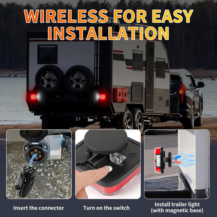 Qiping 2 Pack Kabelloss Anhängerbeleuchtung LED 12V Wireless Wasserdicht Wiederaufladbar Magnetische