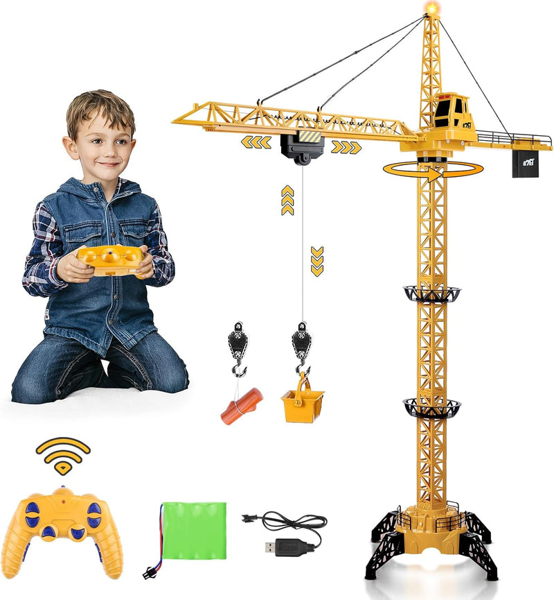 deAO RC Bauturmkran, Kran, ferngesteuert, für Kinder, Höhe 128 cm, 6 Kanäle, ferngesteuert, Modell D