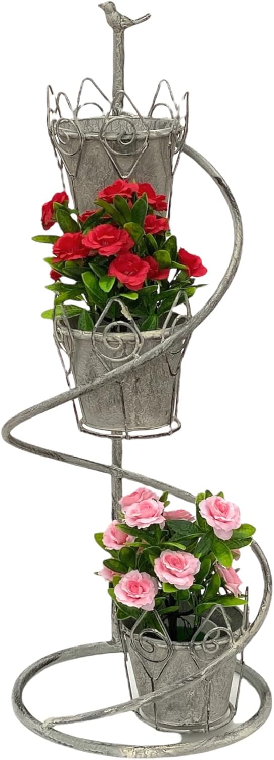 DanDiBo Blumentreppe Innen Metall Weiss Grau Rund 75 cm Blumenständer mit 3 Töpfe 96131 Blumenstände