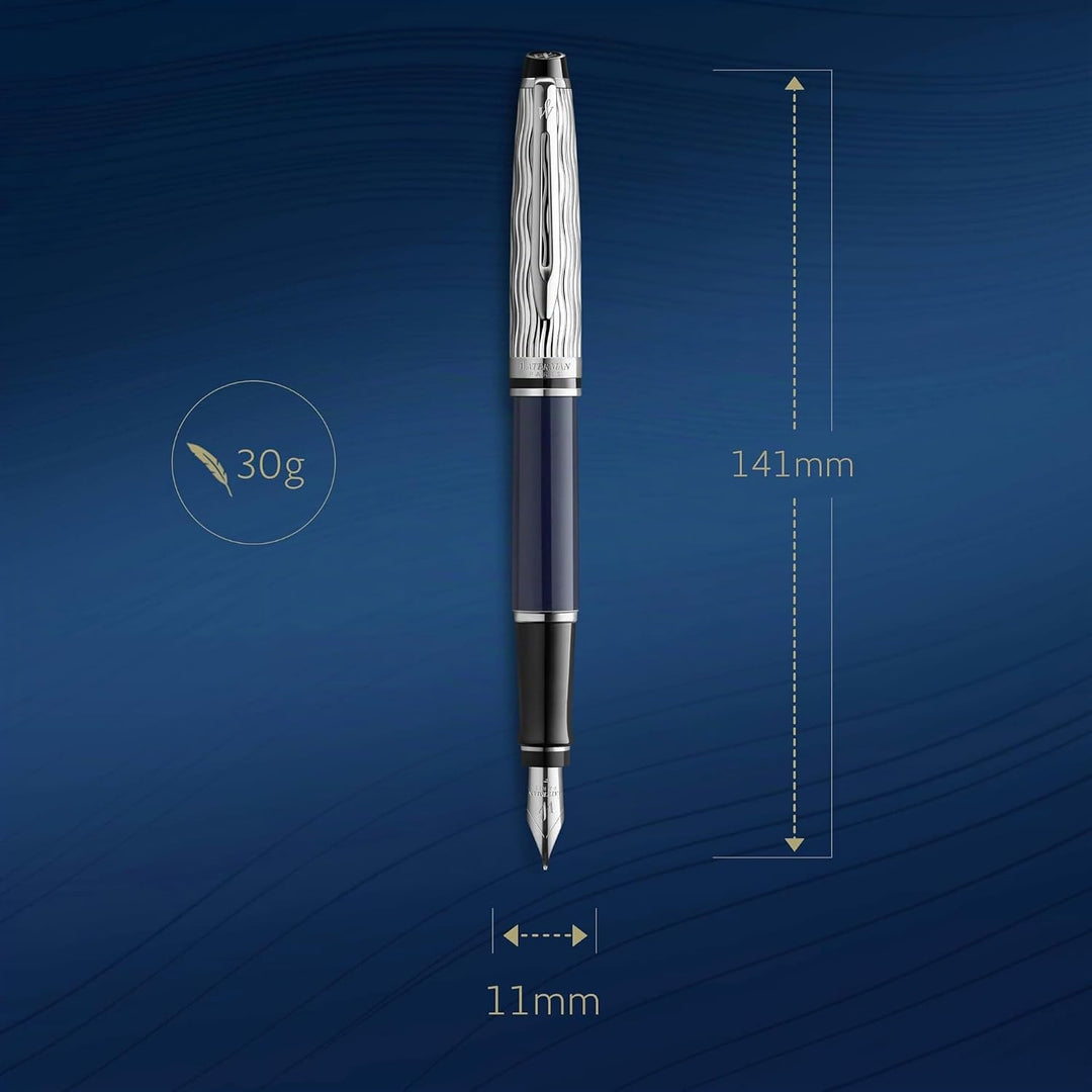 Waterman Expert Füller | Metall und blaue Lackierung | ziselierte Kappe | mittlere Feder aus Edelsta