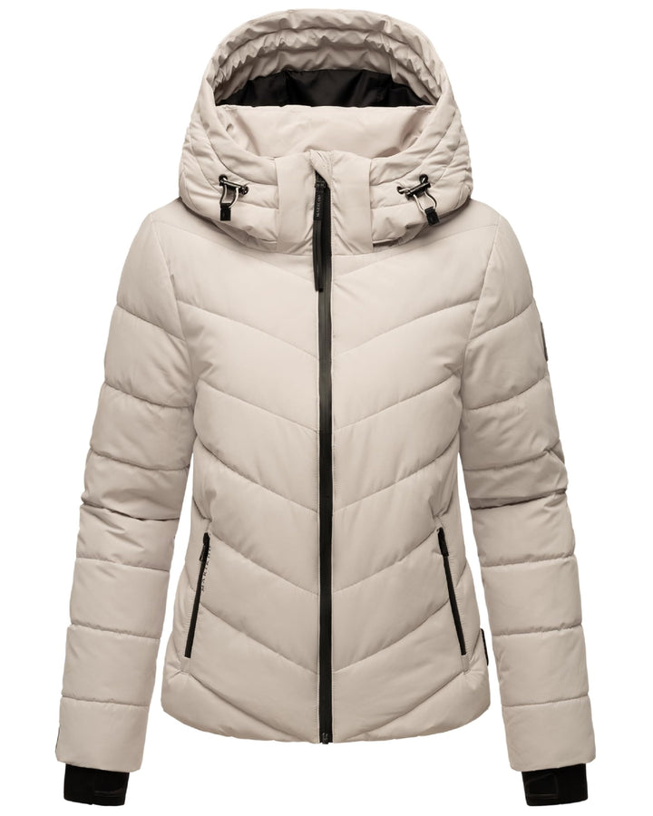 MARIKOO Damen Winterjacke warme Steppjacke mit Abnehmbarer Kapuze Samuiaa XVI XS-3XL XXL Light Grey,
