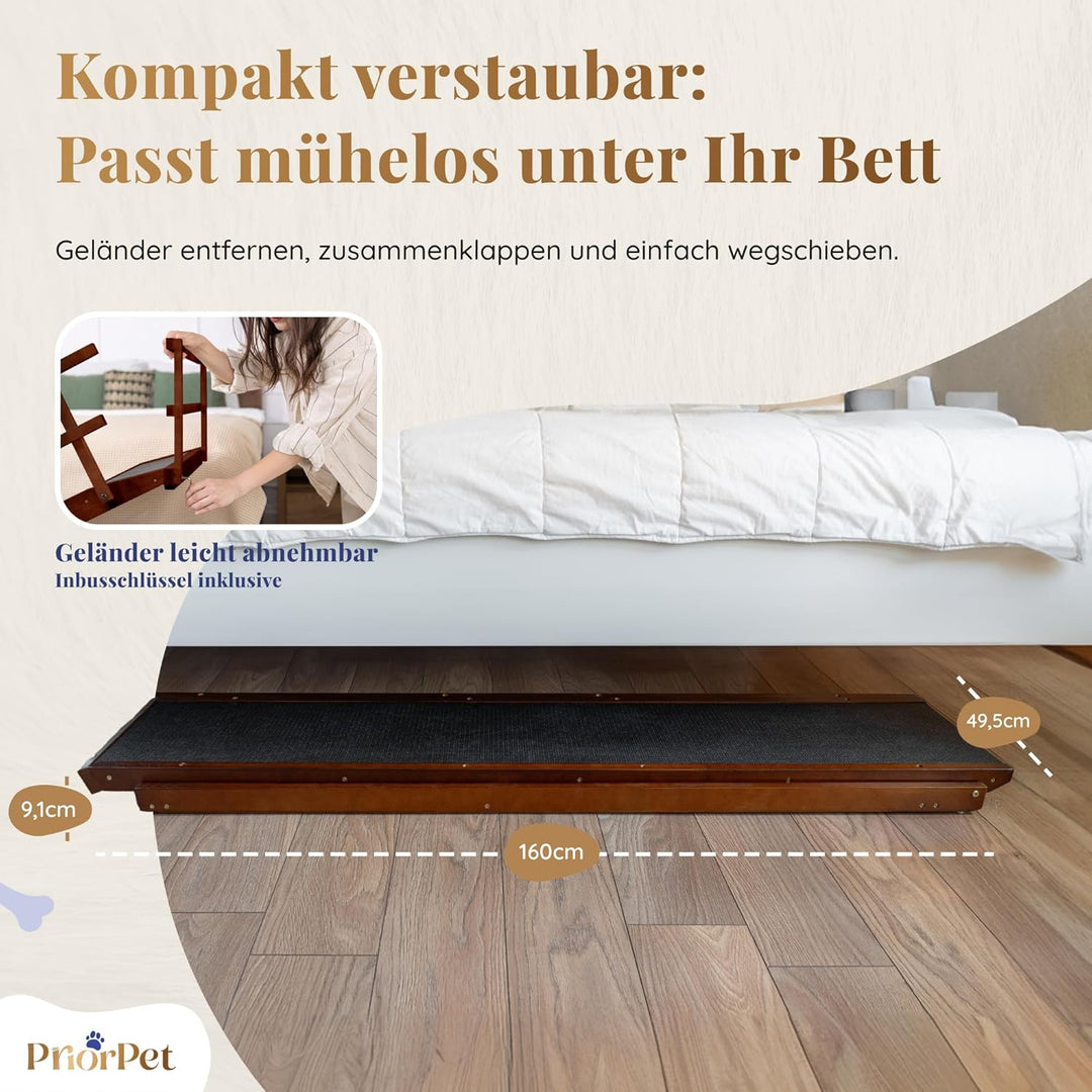 Hunderampe Bett mit Sicherheitsgeländer - Für Grosse Hunde bis zu 90 kg - Höhenverstellbare hundetre