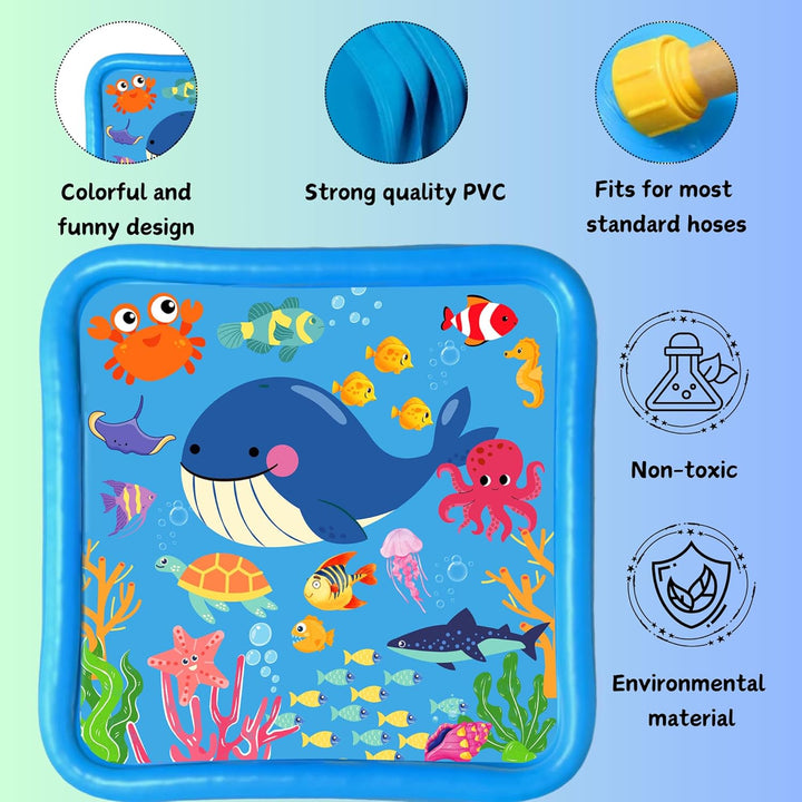 Edmirfun 170CM Splash Pad, Wasserspielmatte, Grosser Platz PVC-Spritz Sprinkler Anti-Rutsch, Kinder