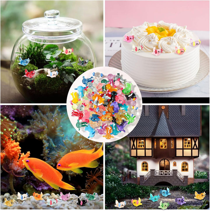 XIHIRCD 72stk Mini-Axolotl Kunstharz, 3 Stile Winzige Miniatur-Axolotl-Figuren Kleines Axolotl-Ornam