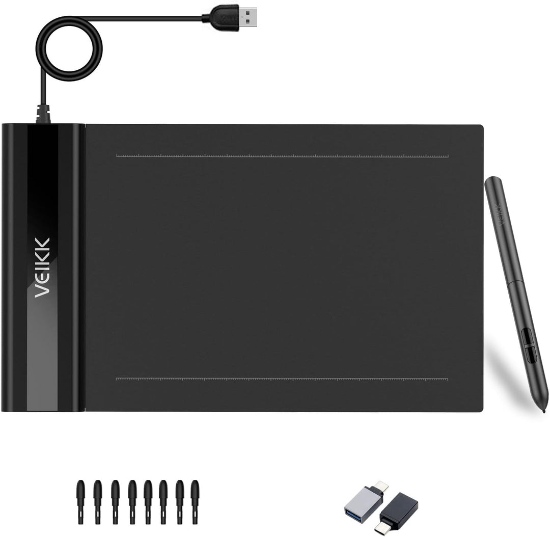 VEIKK Grafiktablett 6 x 4 Zoll Zeichentablett mit Drucksensitivem Stift,8192 Druckstufe OSU Pen Tabl