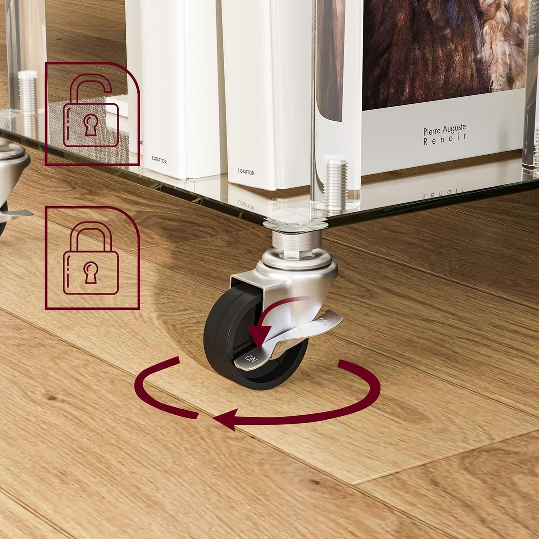 C-förmiger Beistelltisch Glas Transparent Rollbar Sofa Side Table LET525TR | Transparenter glastisch