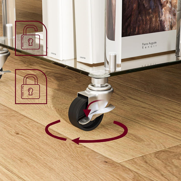 C-förmiger Beistelltisch Glas Transparent Rollbar Sofa Side Table LET525TR | Transparenter glastisch
