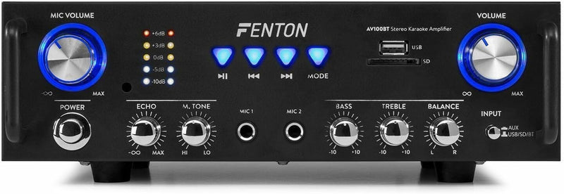 Fenton AV100BT Mini Verstärker 100 Watt, Kleiner HiFi-Verstärker, Amplifier mit Bluetooth, SD, USB,